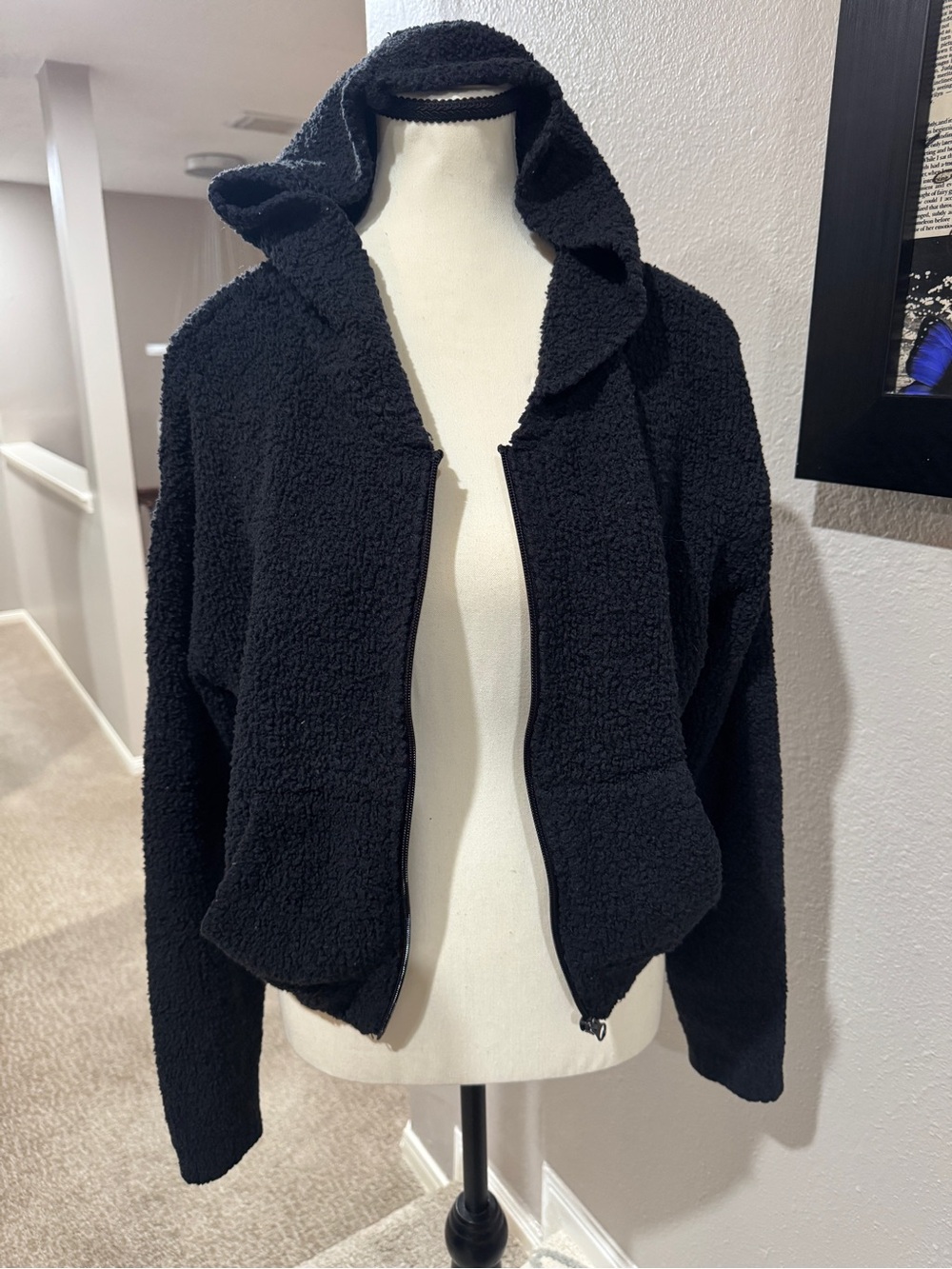 SKIMS Black Hooded Teddy Zip-Up Jacket